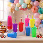 Honeydak 30 Pcs Reusable Plastic Tumbler with Lid&Straw,Glitters,Clear - Image 2