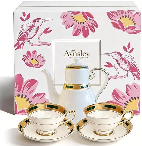 Aynsley Luxury Empress 5-Piece Bone China Tea Set – Fine Porcelain Teapot, Cups & Saucers with 24K Gold Hand-Painted Detail for Party Set, Wedding Gift, Anniversary Gift, Collectible (Cobalt) by Aynsley