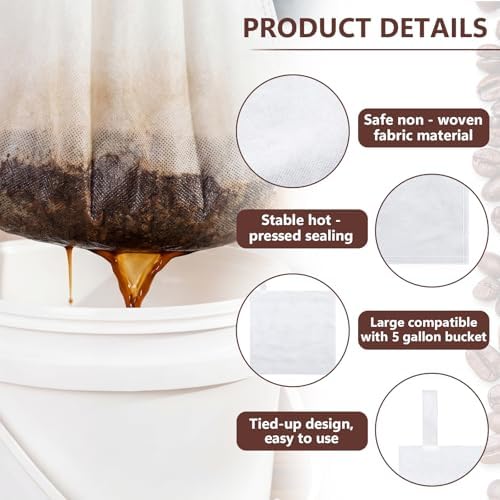 200 Pack 20" x 20" Thickened Commercial Cold Brew Coffee Bags Bulk with Drawstring Disposable Coffee Filters Bags for 5 Gallon Buckets and Commercial Model Cold Brew Makers - Image 3