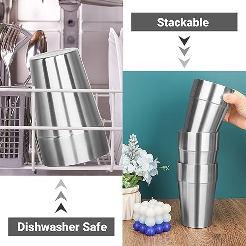 Metal Cups For Drinking, 16 oz Insulated Tumbler, 4 Pack Double Wall Unbreakable Stackable Water Tumblers Insulated Stainless Steel Cups Premium Glasses for Travel Camping Home Outdoor - Image 5