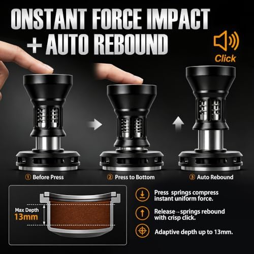 58mm Spring-Loaded Tamper, Coffee Espresso Tamper with 3 Spring Precision System – Auto Rebound, Leveling Spring, All Metal Body with SUS304 Threaded Base, Ergonomic Curved Top for Espresso Machine - Image 3