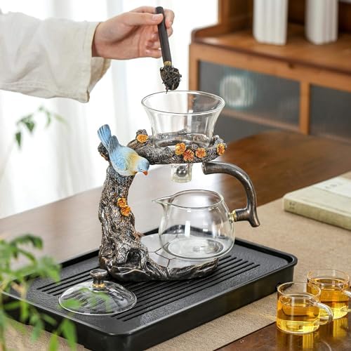 Glass Kungfu Teapot Set Tea maker with Infuser Semi Automatic Tea Set (Blue bird) - Image 4