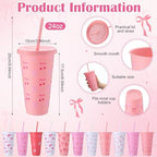 Honeydak 30 Pcs 24 oz Pink Bow Plastic Tumbler with Straw and Lids Bulk - Image 3