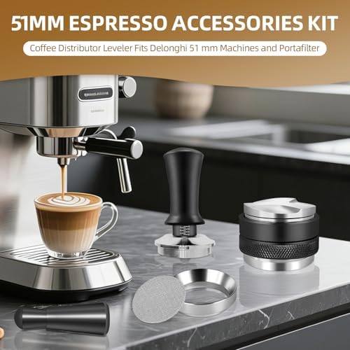 51mm Espresso Distribution Tool Set, Professional Barista Kit with Calibrated Tamper, Dosing Funnel, Spring Loaded Design, Black - Image 2