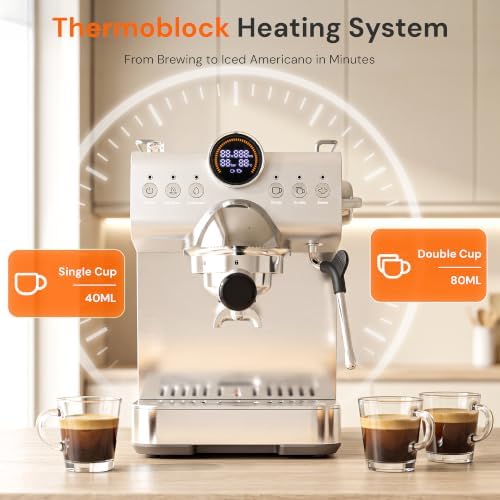 Kismile 20 Bar Espresso Machine with Milk Frother, Hot & Cold Brew Semi-Automatic Expresso Coffee Machine with Single & Double Shot, LED Display for Home Barista Latte and Cappuccino - Image 4