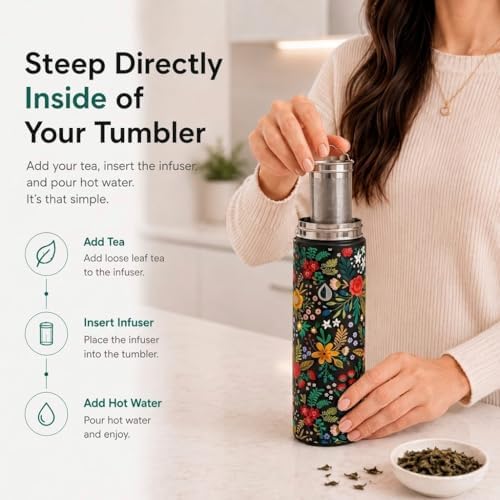 22 oz Ceramic Lined Tea Infuser Travel Tumbler, Micro-Mesh Stainless Steel Infuser, Pure Taste Ceramic Interior, Triple Insulated 12hr Hot Cold, Dual Sip & Straw Lid, Scratch-Resistant - Image 4