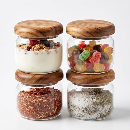 Wide Mouth Mason Jars 4-Pack 300ml w/Acacia Lids & Spoon by Unknown