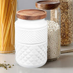 2pcs White Glass Storage Jars with Wooden Lid, 1800ml - Image 4