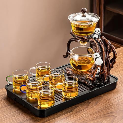 Lazy Kungfu Drip TeaPot, Heat Resistant Tea Set, Semi-Automatic Glass Teapot Suit for Magnetic Water Flow Wooden Glass Teapot Set - Image 5