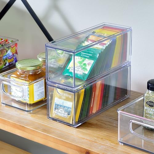 Youngever 3 Drawers Plastic Kitchen Pantry Stackable Storage Organizer, Plastic Tea Packet Organizers, Stackable Tea Bag Holder, 9" x 3" x 3.5" (Pack of 2) - Image 4