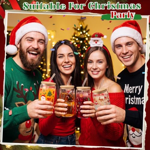 Umigy 12 Pack Christmas Glass Cups 16 oz Drinking Glasses,Festive Style - Image 5