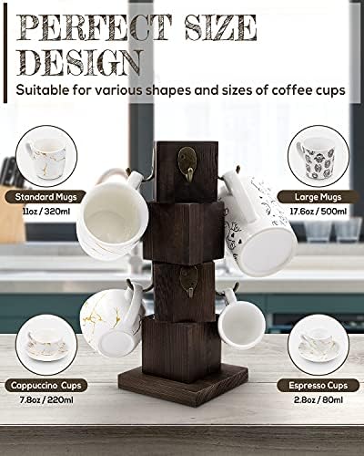 PUERSI Coffee Mug Holder for Counter, Rustic Solid Wood Mug Tree - Image 5