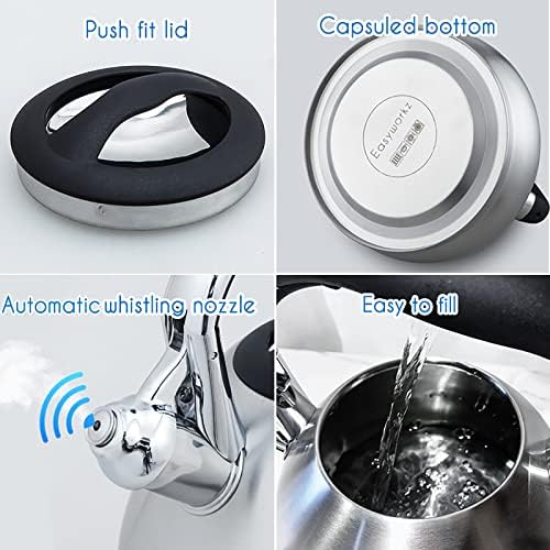 Easyworkz Whistling Stovetop Tea Kettle Food Grade Stainless Steel Hot Water Tea Pot With Loud Whistle, 2.4 Quart(2.3l) - Image 4