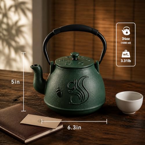 Cast Iron Teapot 34oz (1000ml) with Infuser,Green - Image 7
