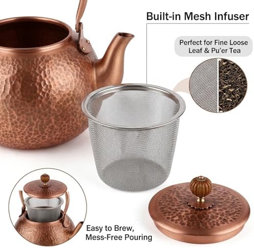 copper tea kettle, tea kettle, tea pot, stovetop, handmade, thick, whistling tea kettle, stove top, teapot for stovetop (copper,1.5L) - Image 3