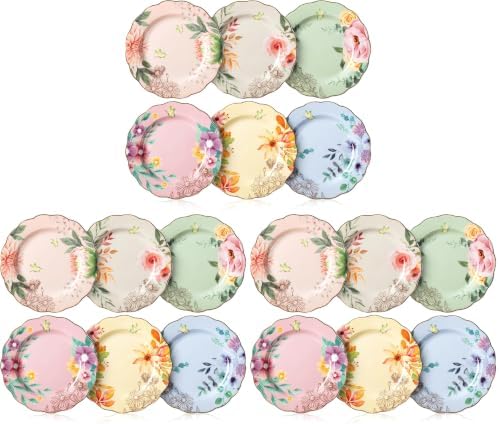 BTaT- Porcelain Floral Plates Set, 18 Pack, 8 Inch by BrewToATea