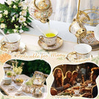 Zhehao 20 Pcs Porcelain Tea Set for Adult, with Metal Holder, Delicate - Image 3