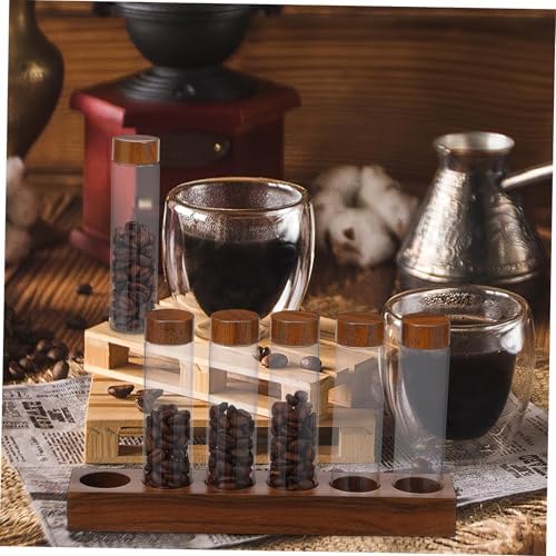 Glass Coffee Bean Storage Tube Set with Wooden Stand and Threaded Lids - Image 5