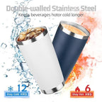 20 oz Tumbler with Lids and Straws, Stainless Steel Insulated Travel Coffee Mug, Double Wall Vacuum Insulated Tumblers, Powder Coated Coffee Tumbler for Cold & Hot Drinks (White, 6 Pack) - Image 3
