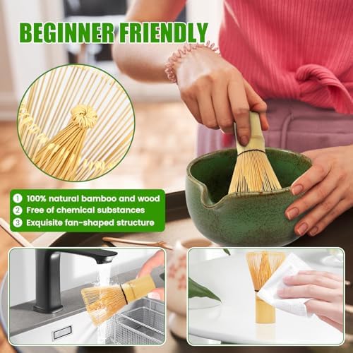 7 Pcs Matcha Whisk Set for Beginners Elegant Bamboo Japanese Matcha Tea Making Kit with Whisk Holder Scoop Sifter for Tea Lover(Military Green) - Image 6