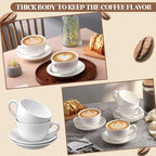 4 Set 16oz Cappuccino Cups with Saucers, Heavyweight Porcelain - Image 6