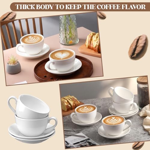 4 Set 16oz Cappuccino Cups with Saucers, Heavyweight Porcelain - Image 6