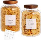 CZHQSMZ Set Of 2 Large Glass Jar with Wooden Lid with 132 Labels, Glass Storage Jars for Flour Pasta Candy Coffee Cookie and More(70 FL OZ/2000 ml) by CZHQSMZ