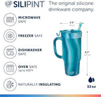 Silipint 32oz Silicone Tumbler with Handle, Flip Lid and Straw – Pack of 1 BPA-Free Non-Toxic Unbreakable Freezer Microwave Dishwasher Safe Tumbler – Perfect for Tea Cold Water Smoothie (Blue Crystal) - Image 2