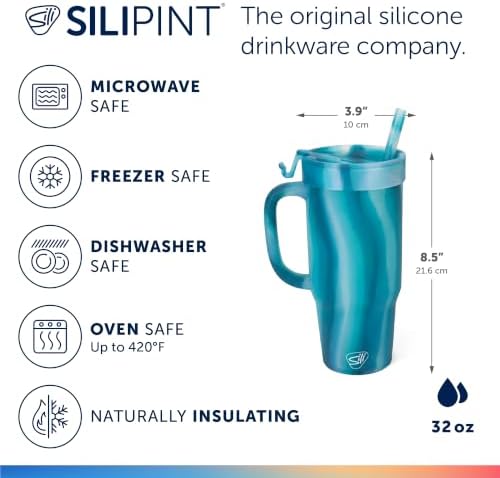 Silipint 32oz Silicone Tumbler with Handle, Flip Lid and Straw – Pack of 1 BPA-Free Non-Toxic Unbreakable Freezer Microwave Dishwasher Safe Tumbler – Perfect for Tea Cold Water Smoothie (Blue Crystal) - Image 2