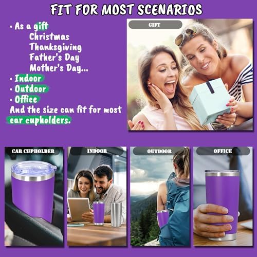 20 oz Tumbler Insulated Tumblers Stainless Steel Coffee Mug,Purple 6PCS - Image 6