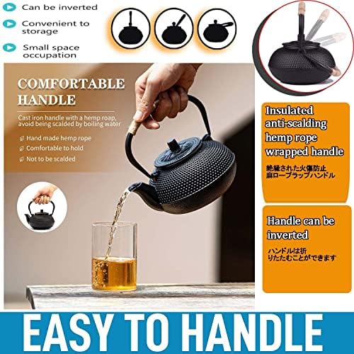 Tea Kettle,Cast Iron Teapot in Japanese Style,Tetsubin Tea Kettle with Stainless Steel Infuser,Die Casting Pattern Stove Safe Kettles,Traditional Iron Teapots,1.2L(Color:O) (Size : Small) - Image 5