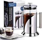 French Press Coffee Maker - 304 Grade Stainless Steel Coffee Maker - 4 Level Filtration System - Heat Resistant Borosilicate Glass - Coffee Press 34oz Bistro@Home by MNWARE