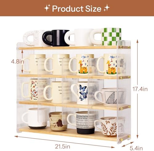 Mug Shelf 4-Tier Walnut Coffee Cup Displays,Kitchen Spice Storage - Image 4
