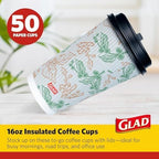 Glad Disposable Coffee Cups with Lids, Coffee Flower, 16 Oz, 50 Count, 6-Pk - Image 5