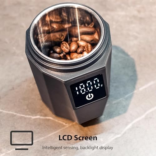 Rechargeable Coffee Scale Measuring Cup with Stainless Steel LCD Display, Precision Bean Dosing Cup Grinder Compatible for 58mm Portafilter Home Office Barista Use - Image 5