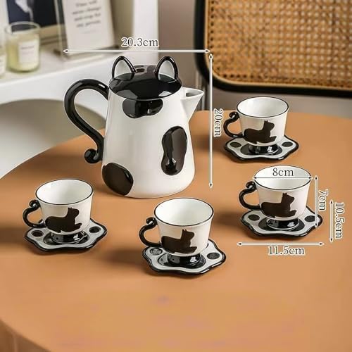 Porcelain Tea Set(1 Pot 4 Cups), Afternoon Tea Set, Suitable for Birthdays, Mother's Day, Christmas (Black Cat) - Image 3