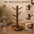 Sturdy Bamboo Mug Tree with Drip Tray, 4 Arm Rotating Cup Holder for Espresso & Cappuccino Cups, Compact Organizer for Home or Office, 11in - Image 3