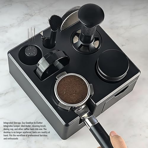 Luocute Tamping Station, Coffee Tamper Mat with Drawer for Coffee Accessories Organizer, ABS Silicone Barista Tool Holder for Countertop - Image 6