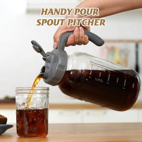 SOLIGT 2 Quart Glass Mason Jar Pitchers with Lids, Dark&Light Gray, 2 Pack - Image 2