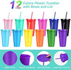 24 Pack Plastic Tumblers with Lids and Straw, Reusable Cups with Lids and Straws Colorful Cups for Cold Drink Iced Coffee, Plastic Tumbler Bulk for Party Birthday Gifts (24 oz, Solid Colors) - Image 4