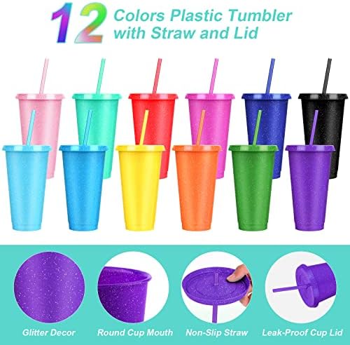 24 Pack Plastic Tumblers with Lids and Straw, Reusable Cups with Lids and Straws Colorful Cups for Cold Drink Iced Coffee, Plastic Tumbler Bulk for Party Birthday Gifts (24 oz, Solid Colors) - Image 4