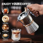 Bincoo 2-Cup Triple Valve Moka Pot,316 Stainless Steel Stovetop Espresso Maker,2–3.0 Pa High Pressure,Rich Crema Moka Pot,Compatible with Electric & Gas Stoves - Image 2