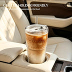 INSETLAN Iced Coffee Cups with Lids and Straws, 20 oz Hobnail Glass Tumbler - Image 7