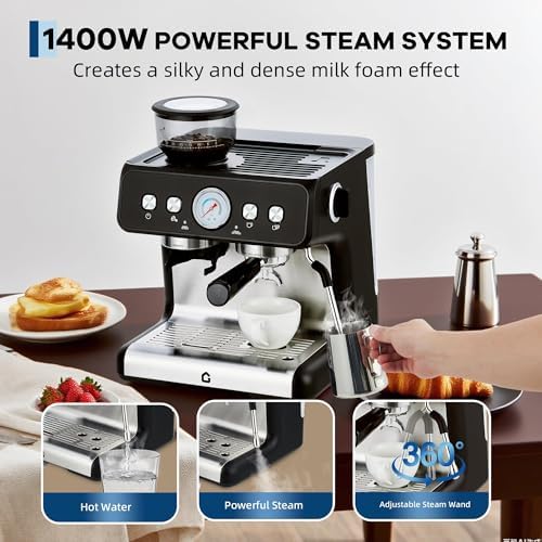20Bar Espresso Machine with Grinder, 2.8L Pressure Stainless Steel Machine - Image 7