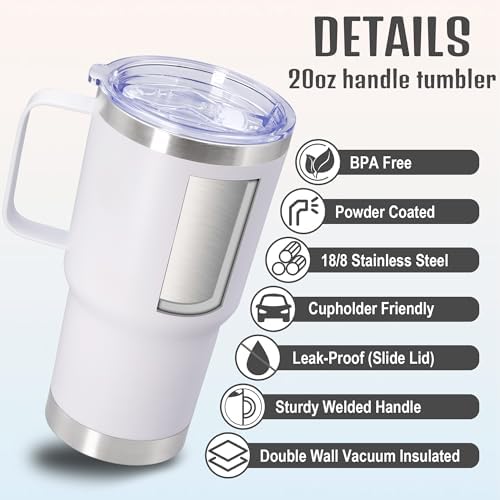 20 oz Tumbler with Handle and Lid Insulated Travel Coffee Mug White 12P - Image 3