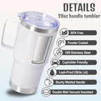 20 oz Tumbler with Handle and Lid Insulated Travel Coffee Mug White 12P - Image 3