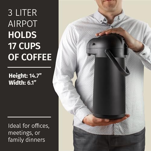 Airpot Coffee Carafe Dispenser with Pump Black 12 Hours Hot Water Retention - Image 3
