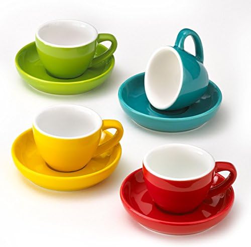 Espresso Cups and Saucers by Easy Living Goods - 3-Ounce Demitasse for Coffee, Set of 4, Assorted Colors (Vibrant) by WILDFLOWERTools