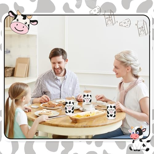12 Set 16oz Cow Glass Cups Bamboo Lids Straws Racing - Image 4