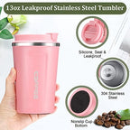 Sieral 4 Pcs 13 oz Travel Coffee Mug Insulated Reusable Coffee Cups with Leakproof Lid Stainless Steel Portable Tumbler for Keep Hot or Ice Milk Tea(Black, White, Pink, Green) - Image 3